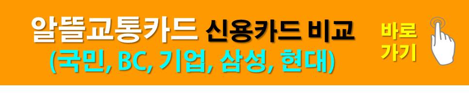 알뜰교통카드 신용카드 비교(국민,BC,기업,삼성,현대) 바로가기