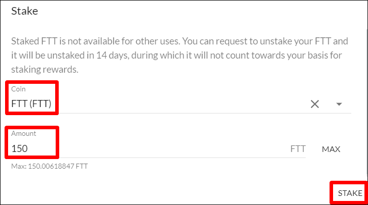 FTT 언스테이크를 하면 14일 이후에 찾을 수 있다는 주의 안내문이 나와있다.