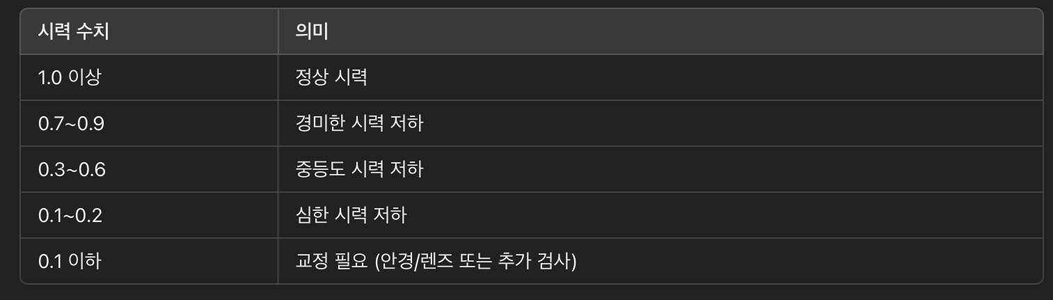 시력 검사 결과 해석