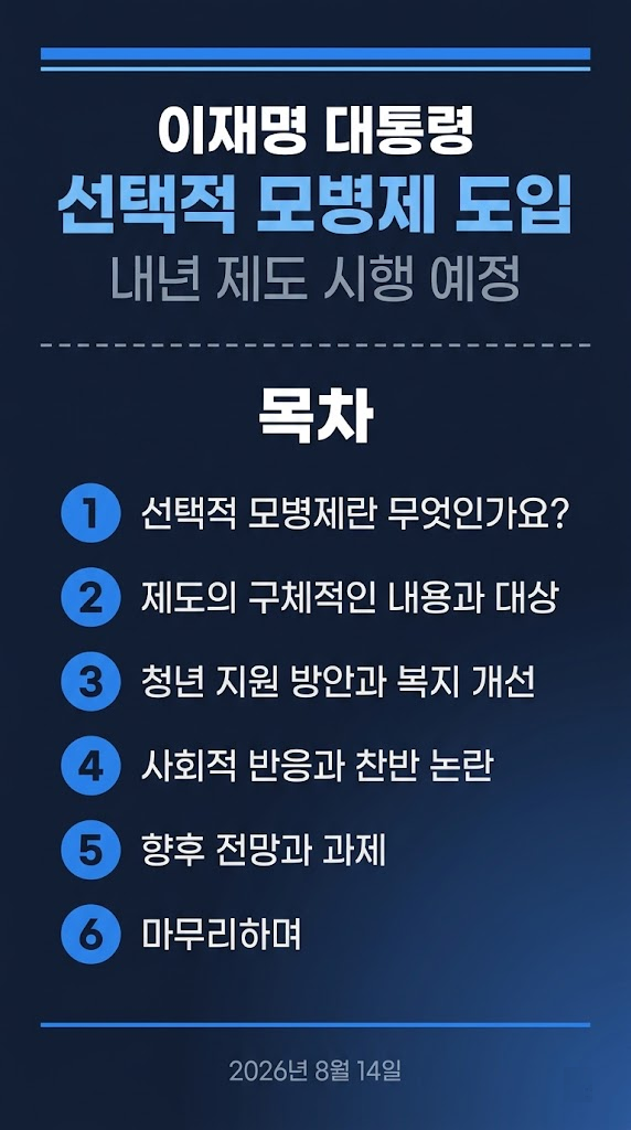 이재명 대통령 선택적 모병제 도입, 내년 제도 시행 예정, 대상, 지원 방법, 반응 및 향후 전망