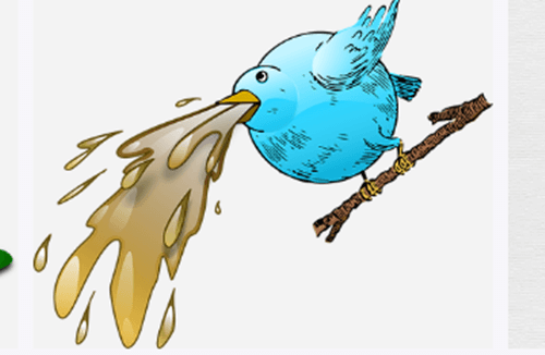 그림 사진인데 파란색 통통한 새가 나뭇가지에서 황색 구토를 하는 모습이다.