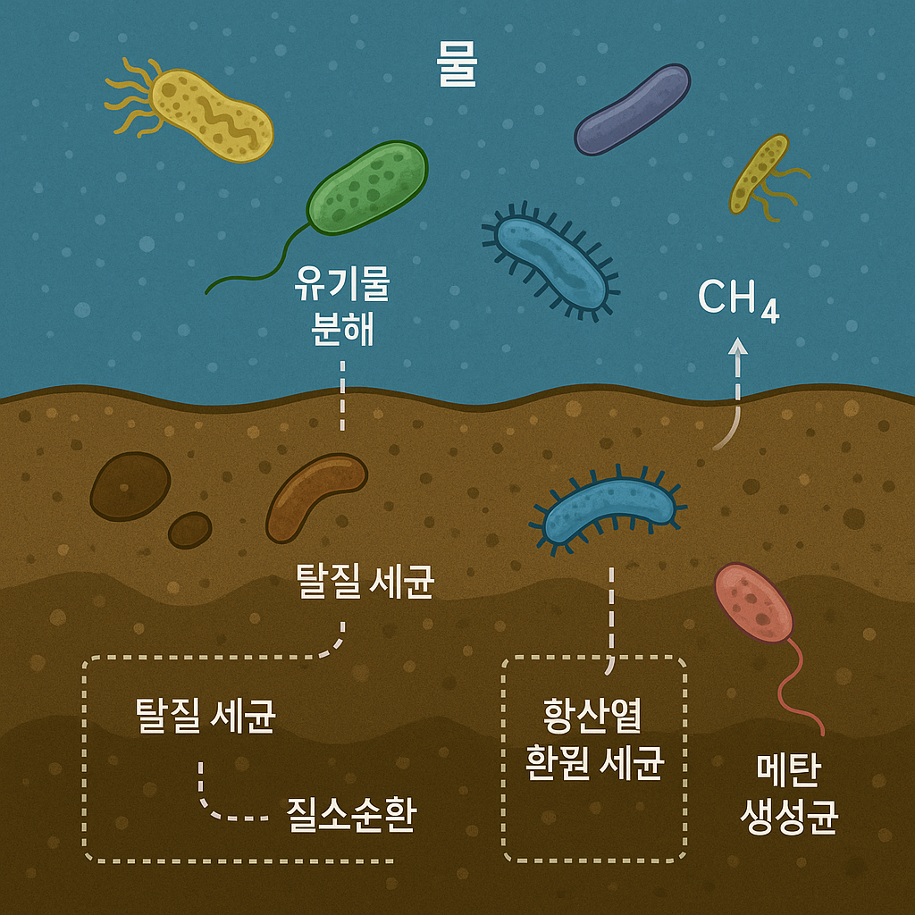 물속 침전물과 미생물의 상호작용 관련 사진