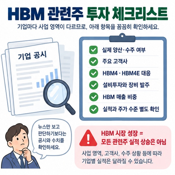 HBM 관련주 투자 전 수주와 고객사, HBM4 세대 대응, 실적을 확인하는 체크리스트 이미지