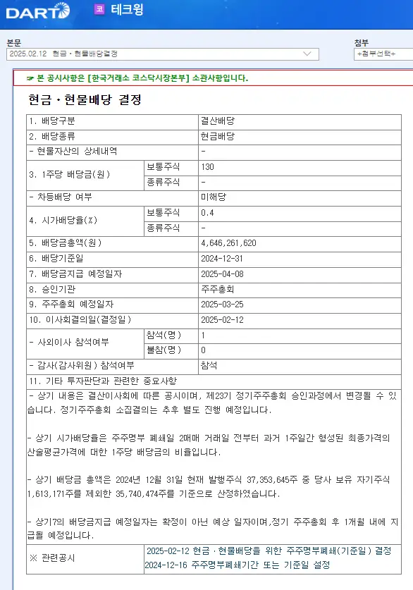테크윙(089030) 2025년 배당락일