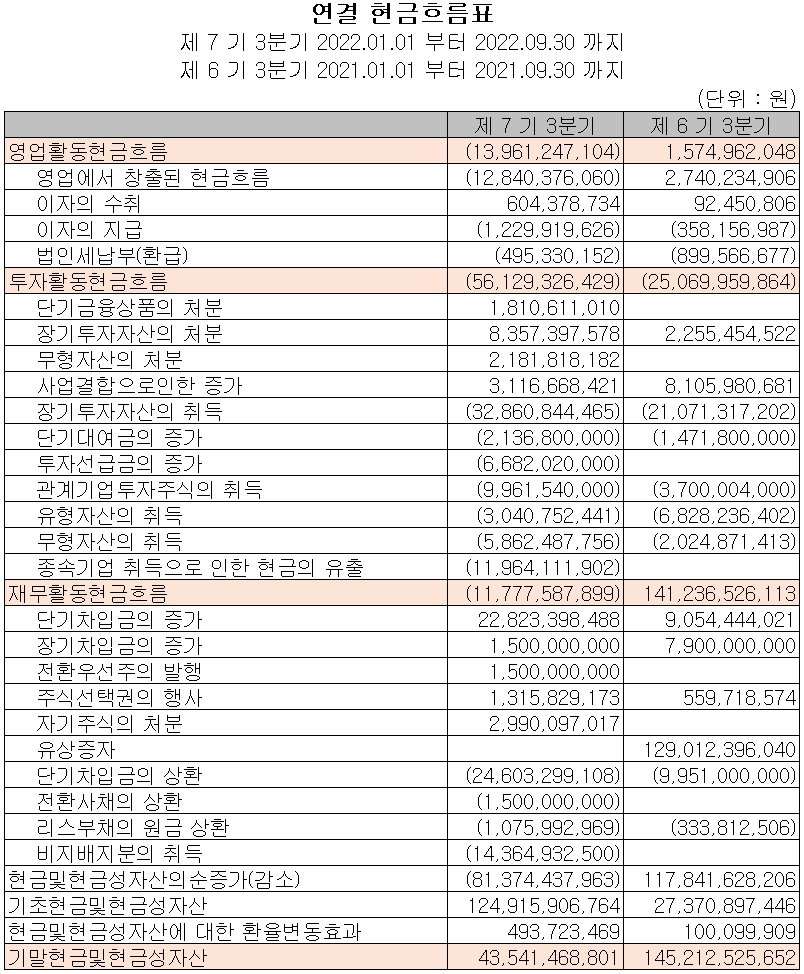 위지윅스튜디오 - 현금흐름표