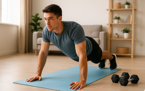 20대 남성이 홈트레이닝 하는 사진