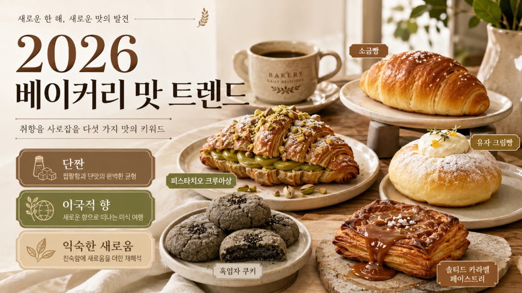 2026 베이커리 맛 트렌드인 단짠, 이국적 향, 익숙한 새로움을 보여주는 카페 베이커리 이미지
