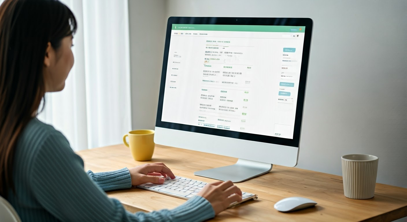 여성 틱톡커가 홈텍스 사이트 접속하여 신고 정보를 입력하고 있는 이미지