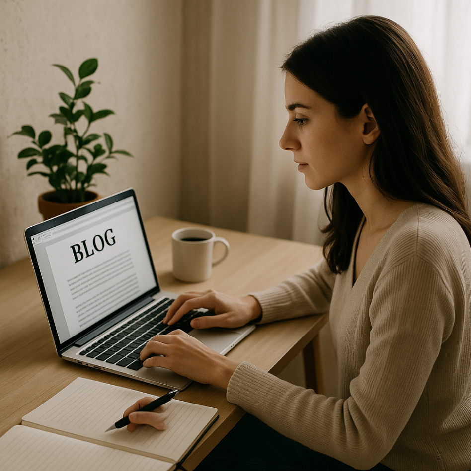 블로그 쓰는 여자 모습