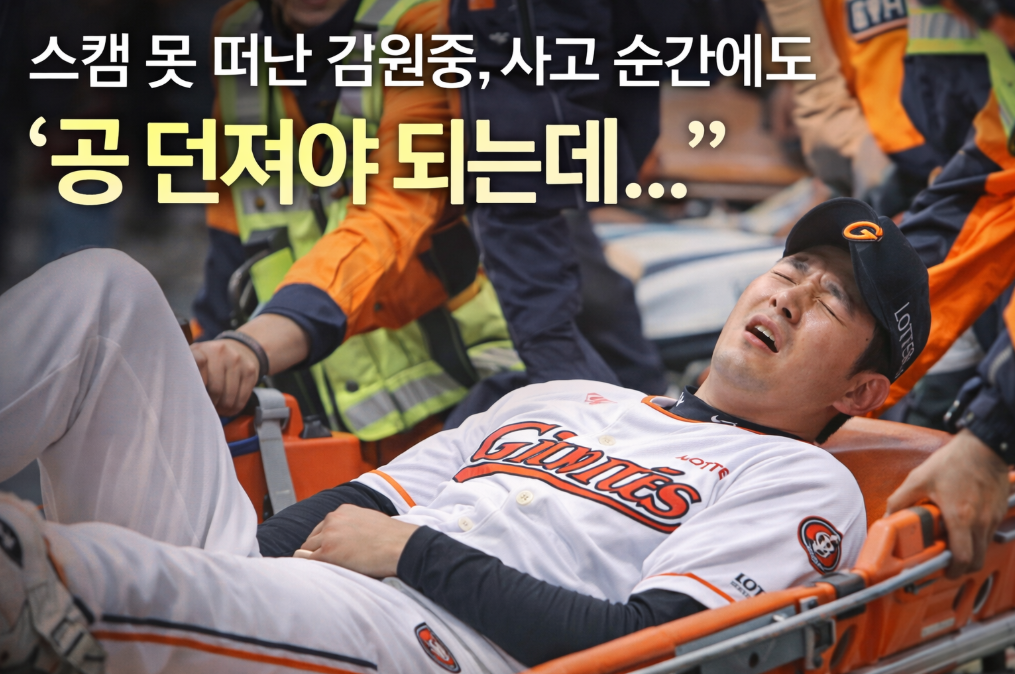 김원중 스캠 못떠나고 사고, 그 순간에도 "공 던져야"