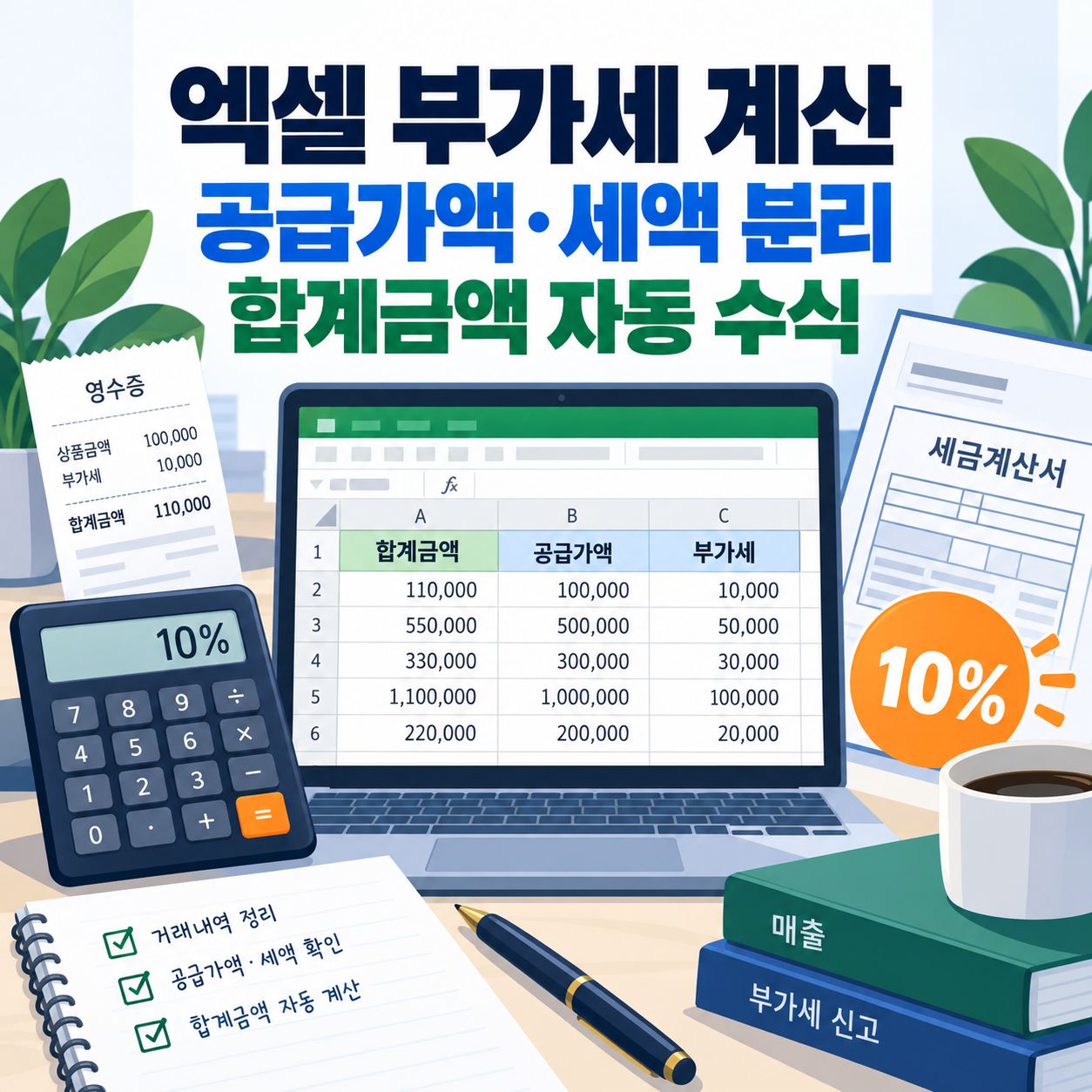 엑셀 부가세 계산 수식 - 합계금액에서 공급가액&middot;세액 나누는 방법