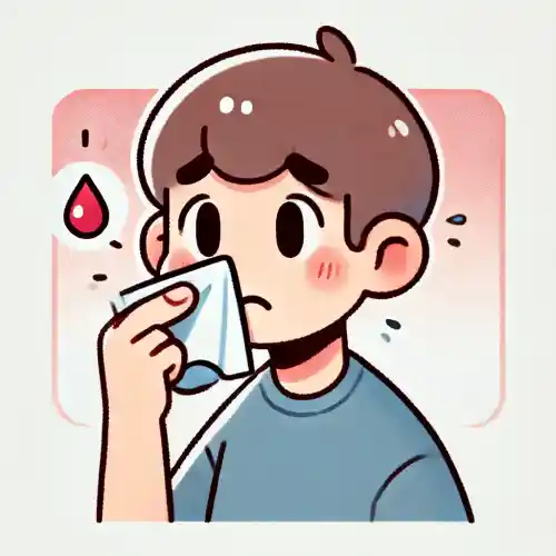 콧물에 섞여 나온 피를 보며 약간 걱정하는 표정의 남성