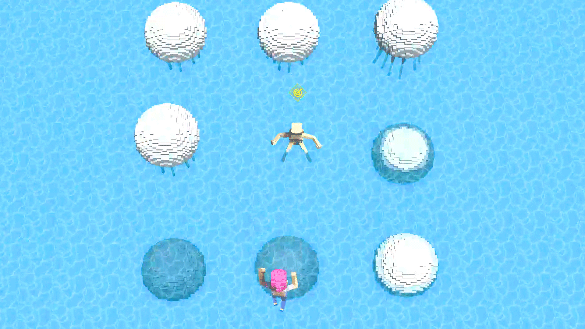 네모 모양으로 노인을 둘러싸고있는 해파리