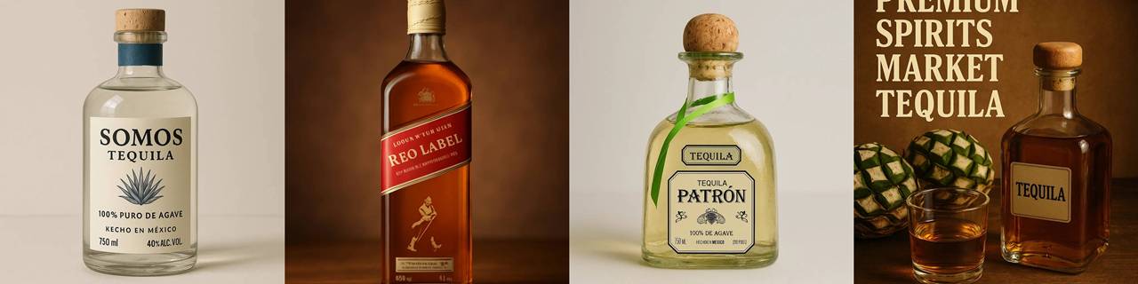 프리미엄 데킬라 시장의 프리미엄 스피릿(왼쪽부터 소모스, 조니워커, 파트론)