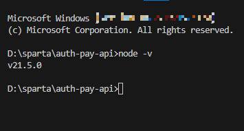 node -v 입력화면