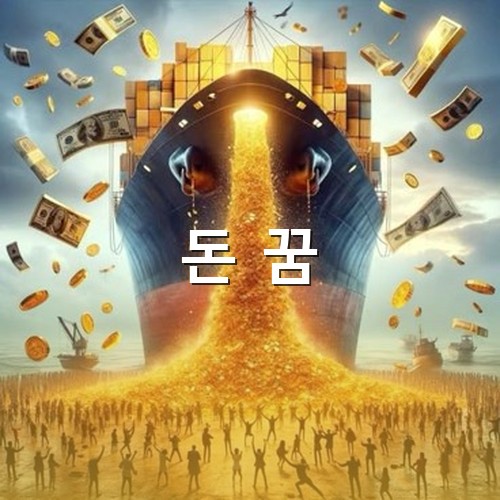 배에서-금화가-쏱아져내리고-항구에서-사람들이-환호하는-모습