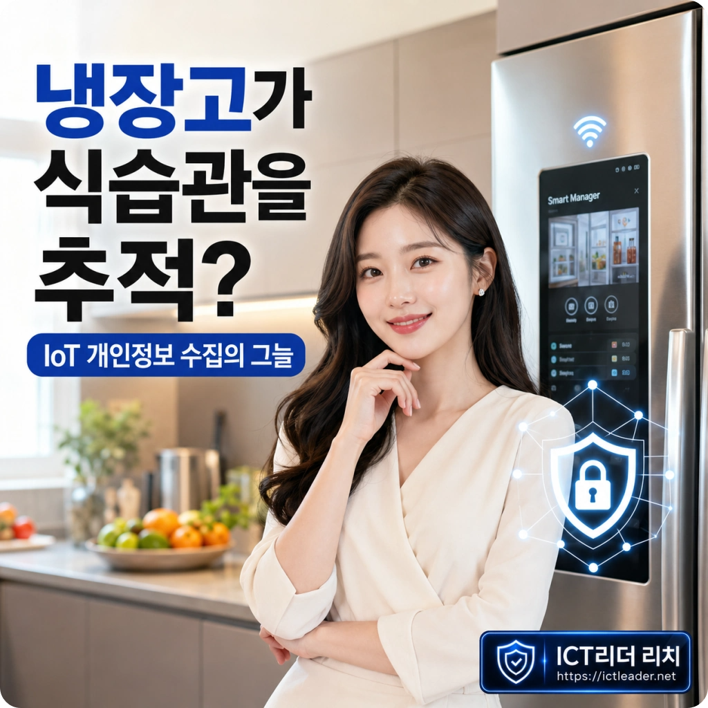 냉장고가 식습관을 추적하는 IoT 개인정보 수집 위험을 표현한 여성 대표 썸네일