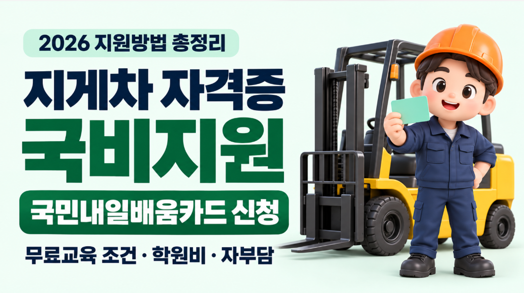 2026 지게차 자격증 국비지원 받는 법｜국민내일배움카드 신청&middot;무료교육 조건&middot;학원비&middot;자부담 총정리