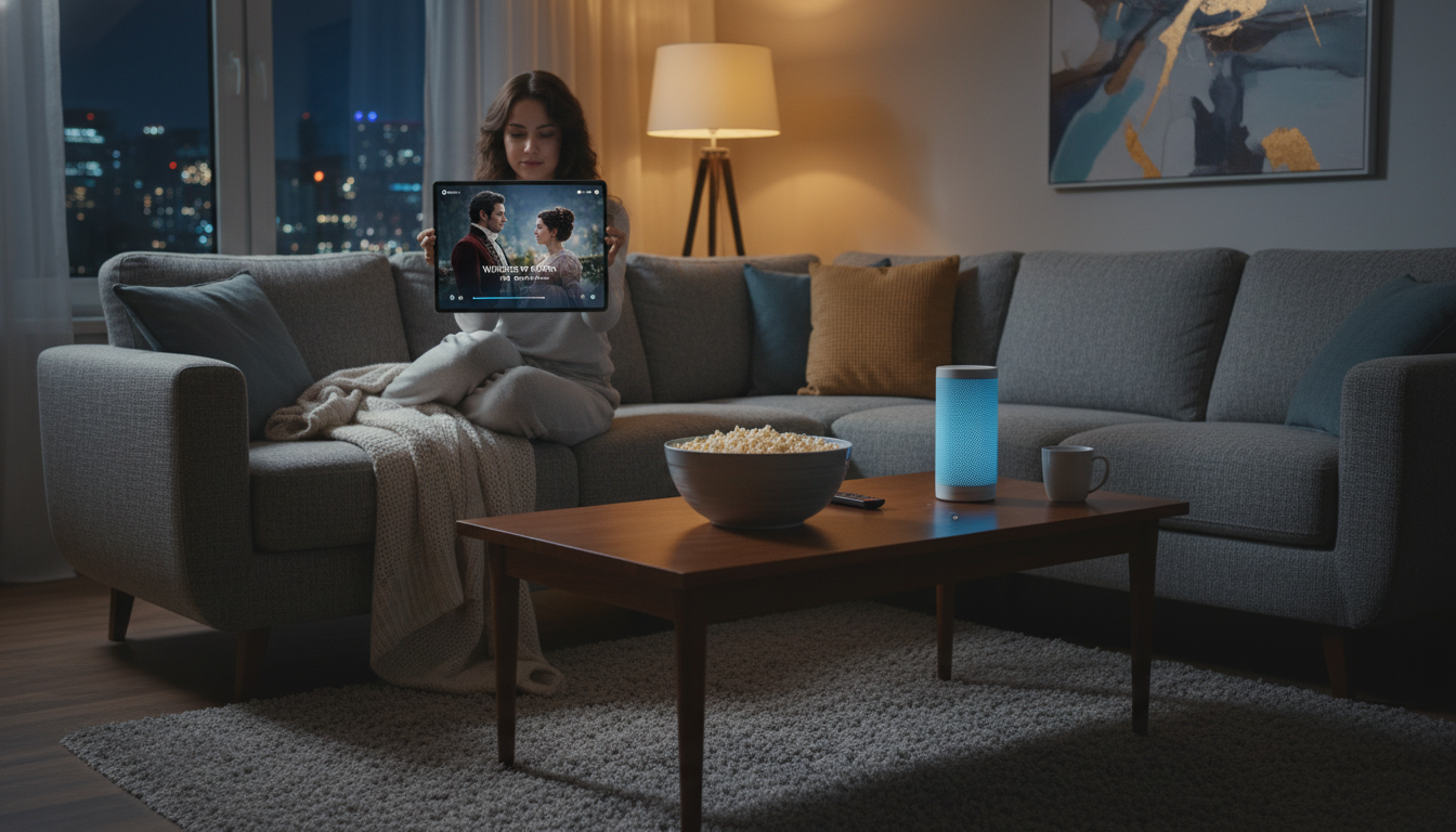 소파에서 태블릿으로 21세기 대군부인을 티빙으로 정주행하는 모습