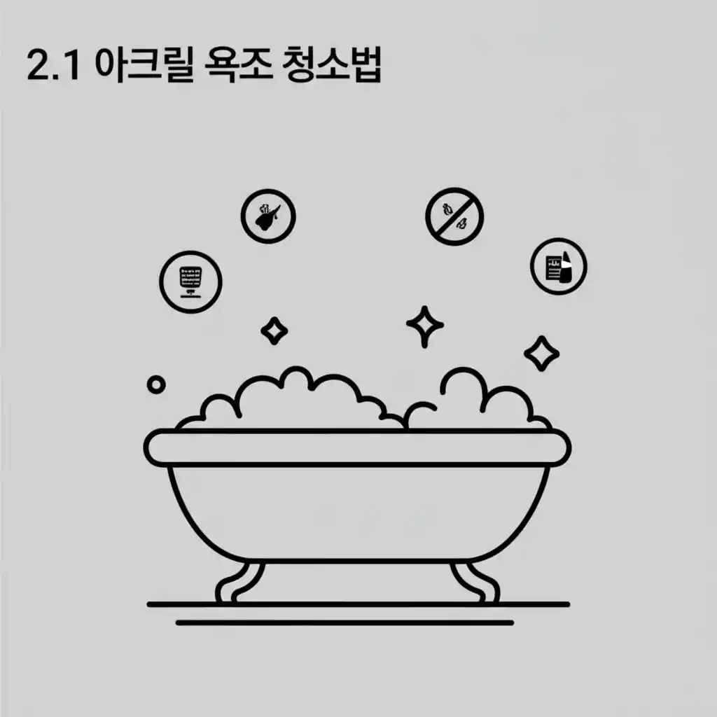 아크릴 욕조를 효과적으로 청소하는 과정. 욕조 청소법 가이드.