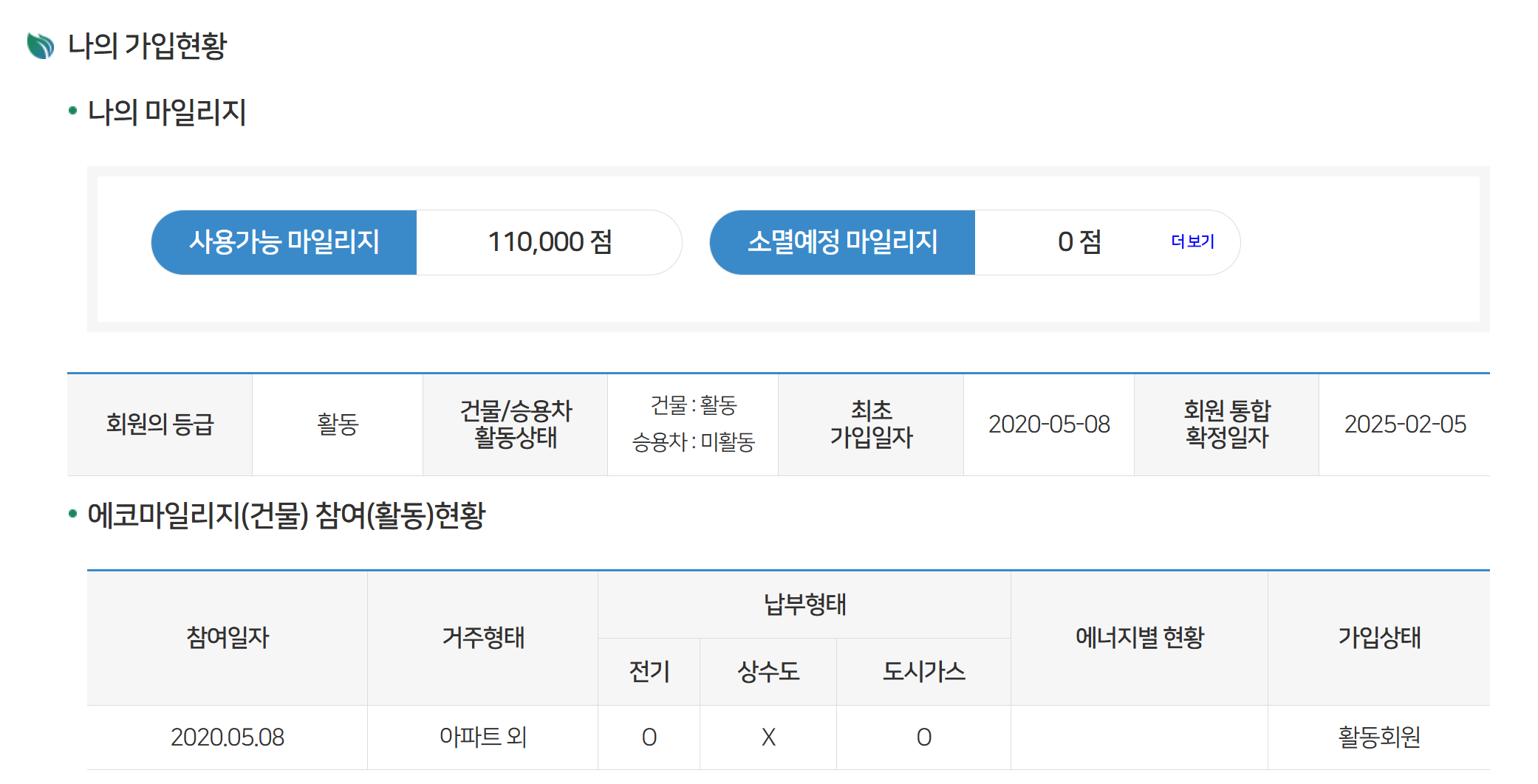 나의 마일리지