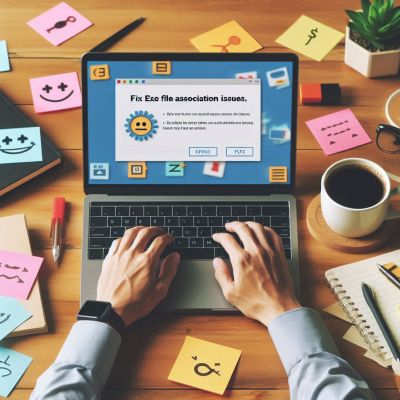 파일 형식 연결 오류 수정 방법을 보여주는 노트북 화면 이미지.