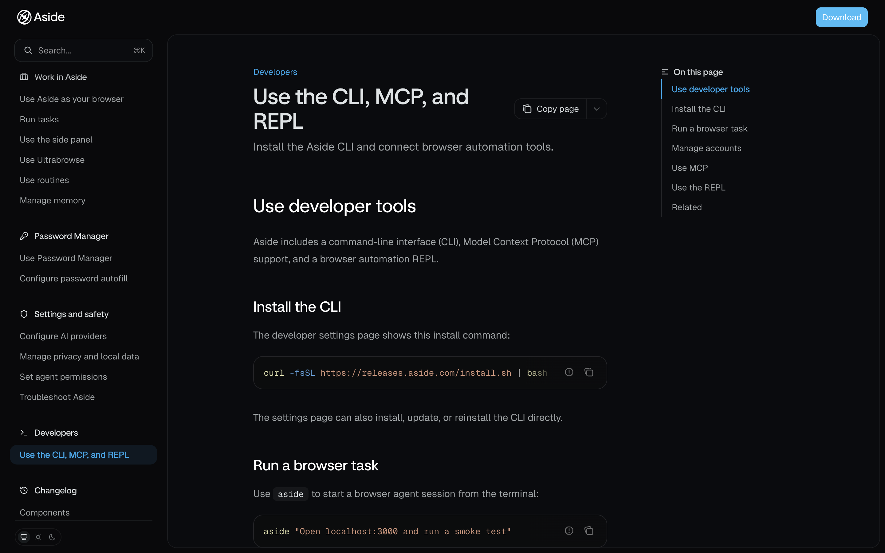 Aside CLI·MCP·REPL 공식 문서