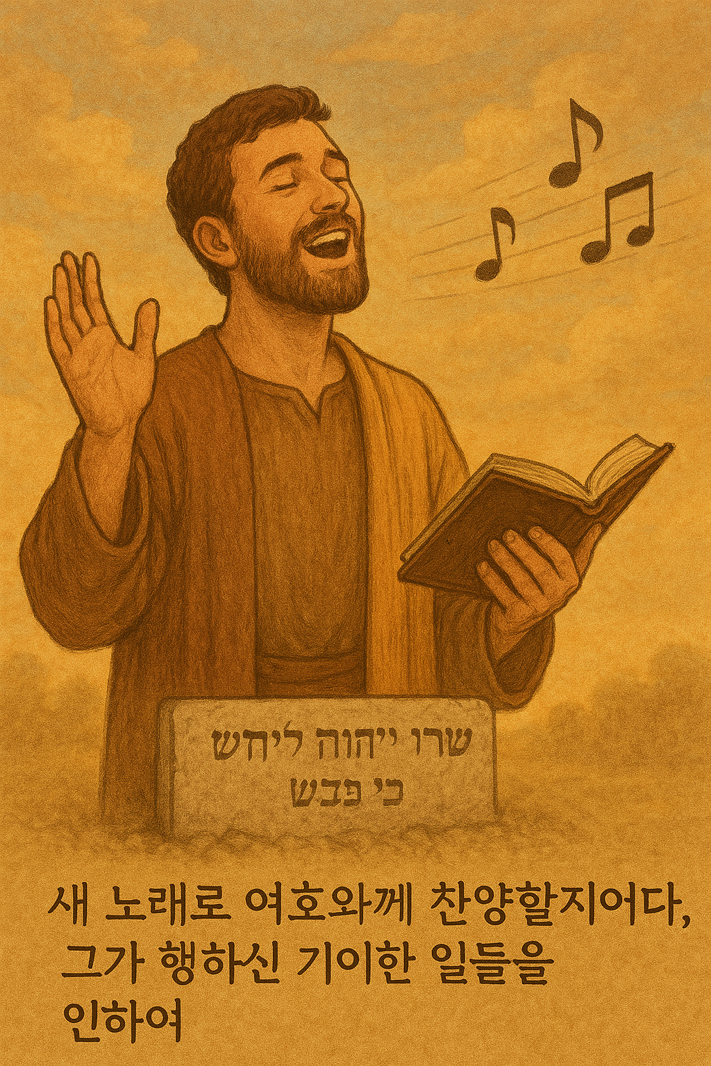 시 98:1 말씀을 통해 제가 처한 상황이 부정적이고 주변에서 제가 생각한 것이 잘못되었다고 판단하며, 또는 다른 길로 위협하며 절망 속으로 저를 인도한다 할지라도 그러한 상황이나 환경이 중요한 것이 아니라 주님께서 행하신 기적으로 인하여 주님을 찬양하는 삶을 살아갈 것을 묵상하며, 오늘도 주님으로 인하여 기뻐하고 새 노래로 찬양하는 시간을 가지는 모습입니다.