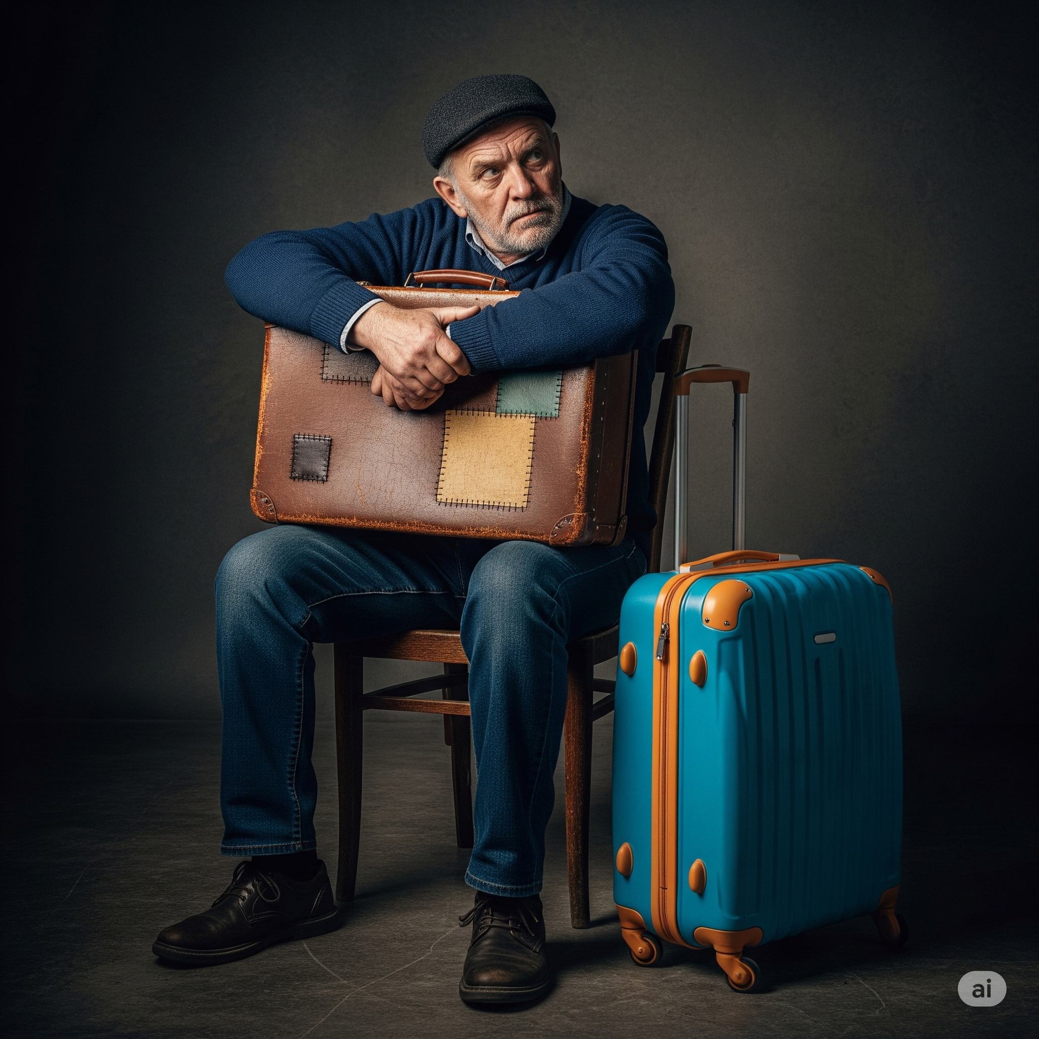 새로운 가방을 쓰지 않고 익숙한 옛날 가방을 계속 사용하고자 하는 할아버지