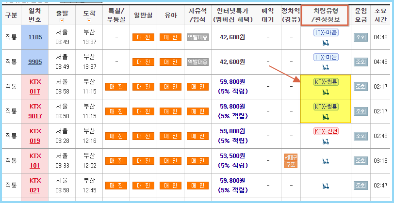 KTX-청룡-시간표