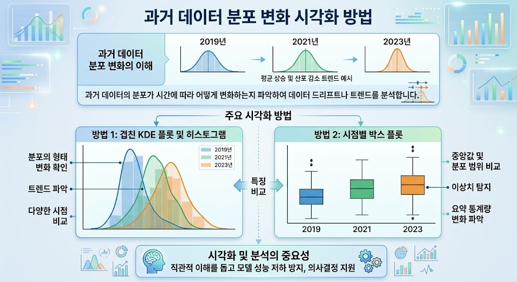 과거 데이터 분포가 시간이 지남에 따라 변화하는 패턴을 보여주는 그래프