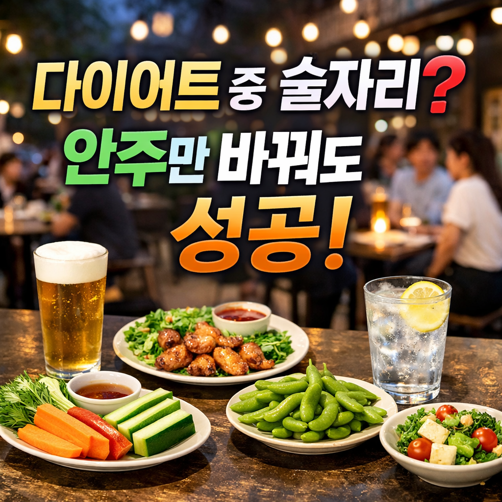 다이어트 중 술자리 안주만 바꿔도 성공 메시지가 들어간 회식 분위기 썸네일 이미지
