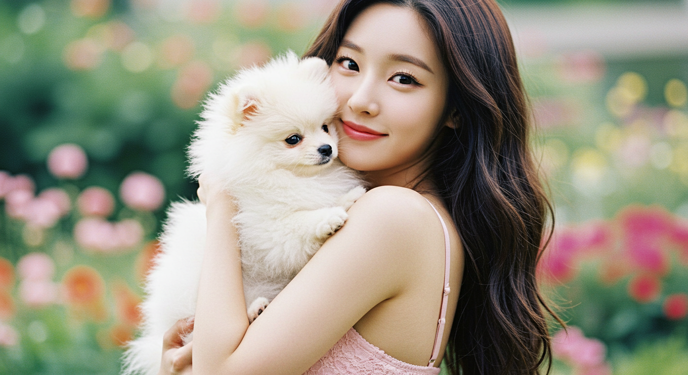 강아지를 껴안고있는 한국여성