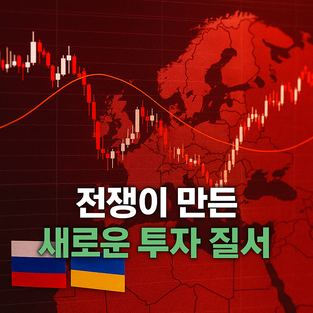 유럽 지도 위 전쟁 긴장감과 경제 그래프