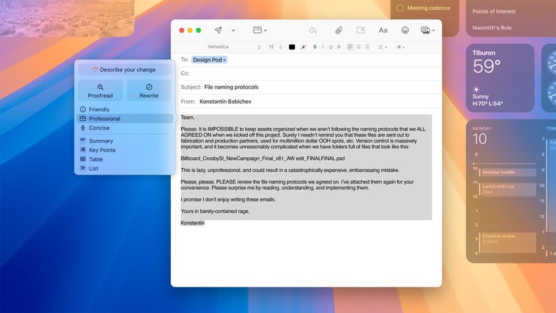 Apple Intelligence의 주요 기능 중 하나인 Writing Tools