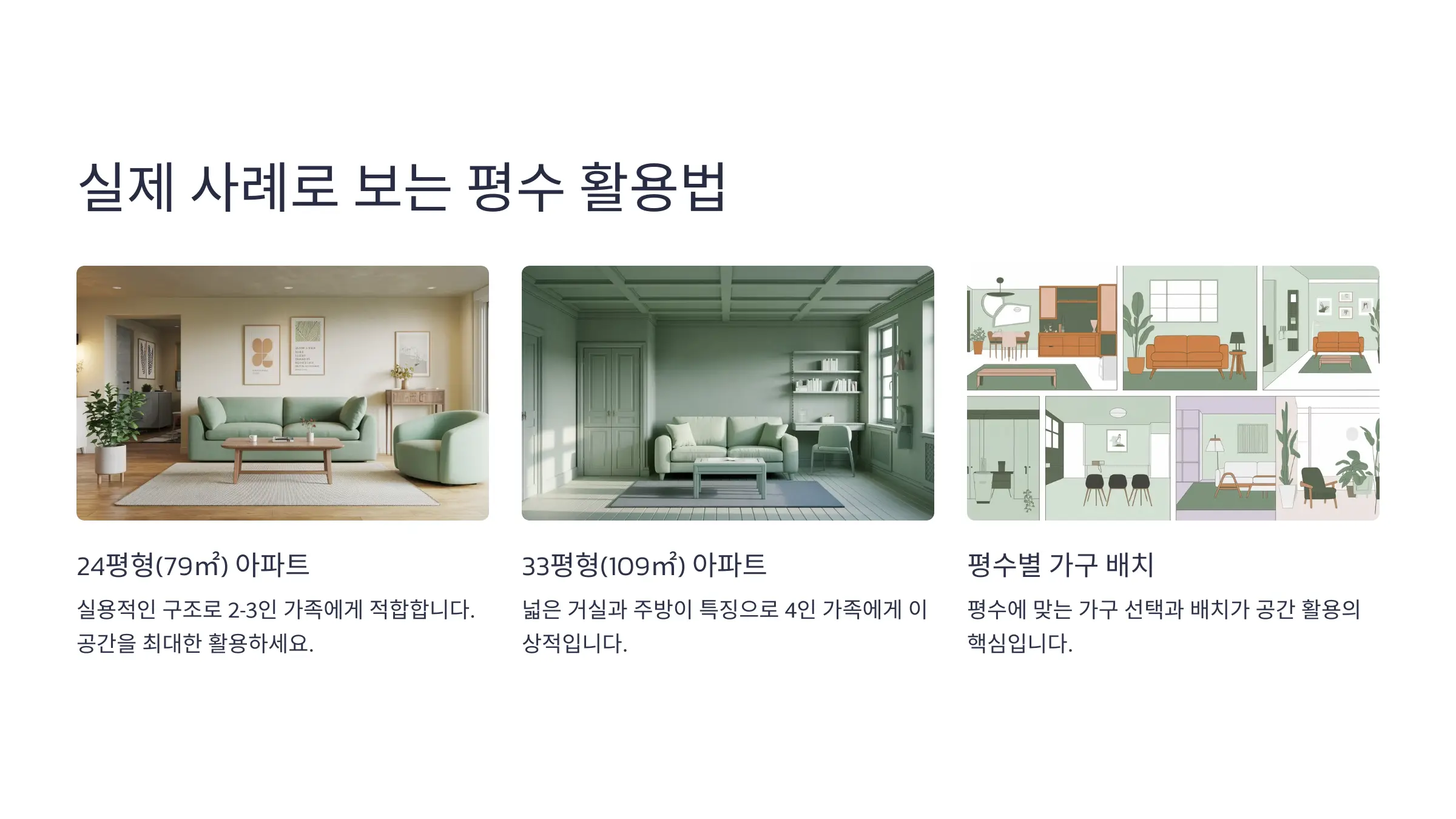 평수별 공간 활용 비교표