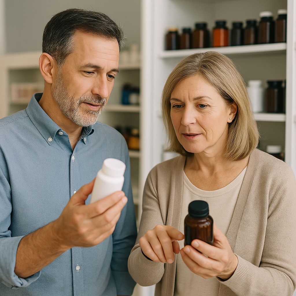 영양제를 고르는 중년 부부