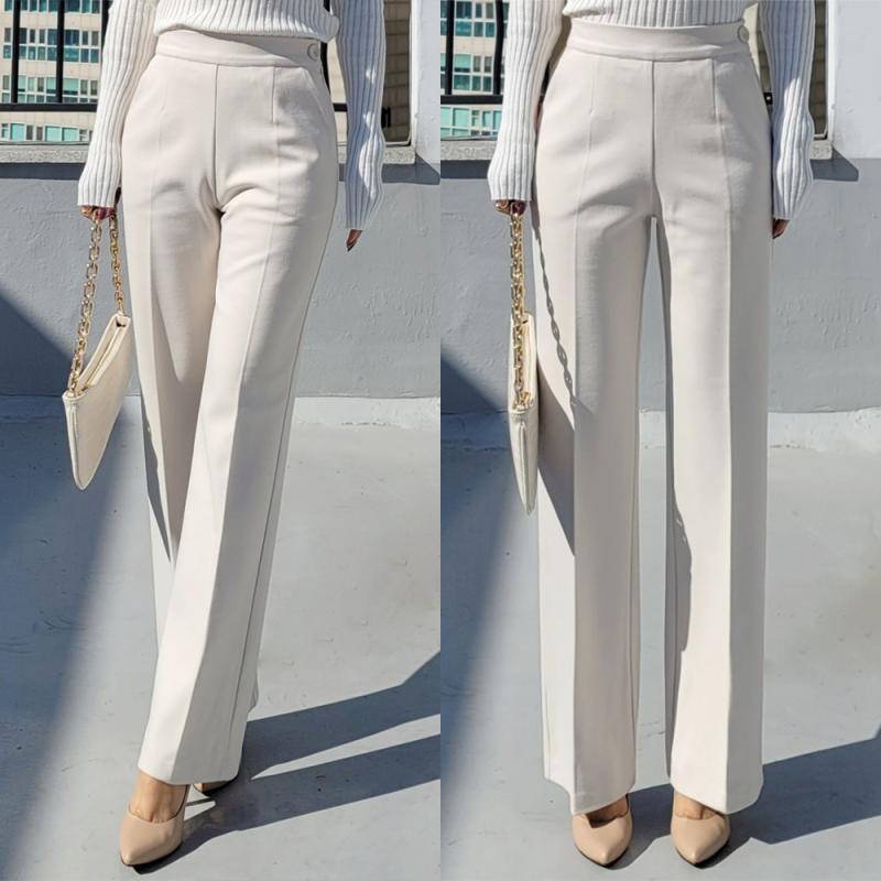 기모 밴딩 화이트 하이웨스트 세미 와이드팬츠 일자 슬랙스 여자 정장팬츠 L사이즈