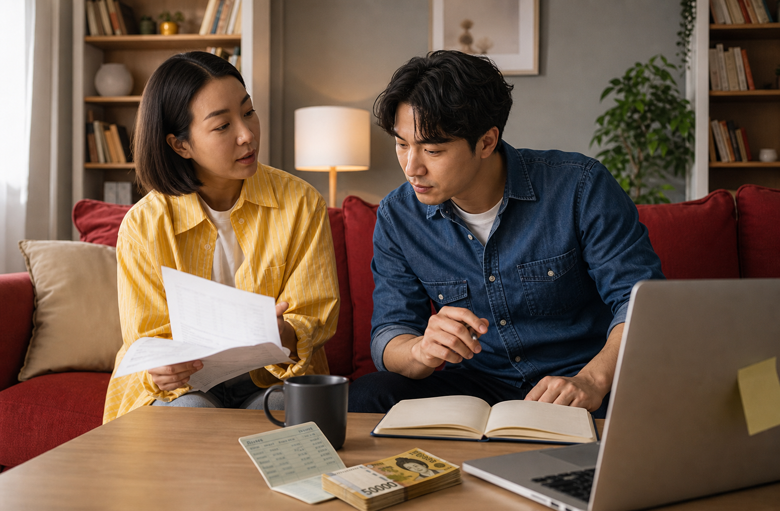 세금 환급이 늦어져 노트북과 서류를 확인하며 원인을 살펴보는 모습