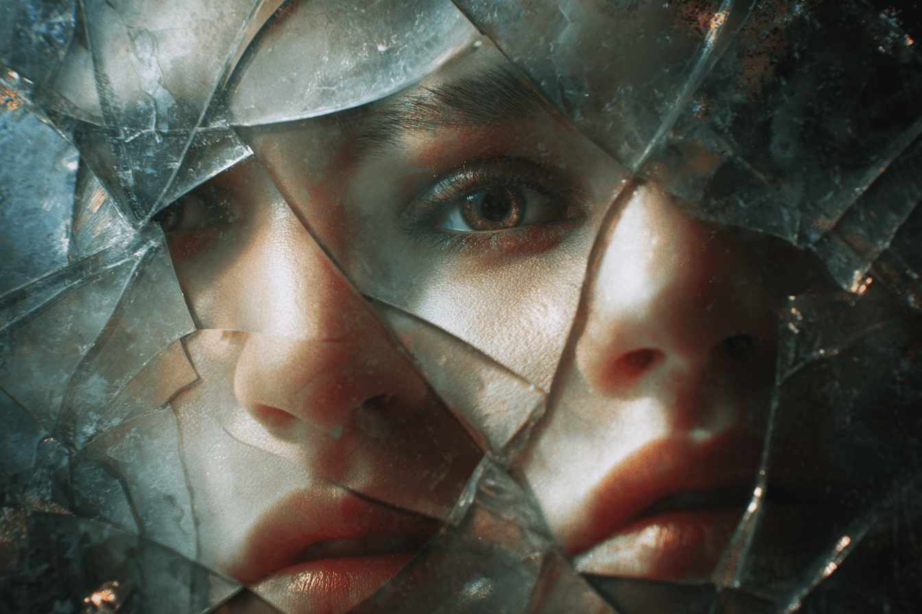 깨진-거울-사이의-여성-이미지