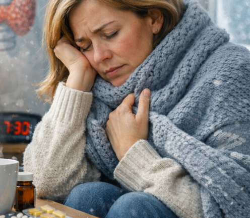 갑상선 기능 저하 의심 신호로 추위와 피로 느끼는 사람의 모습
