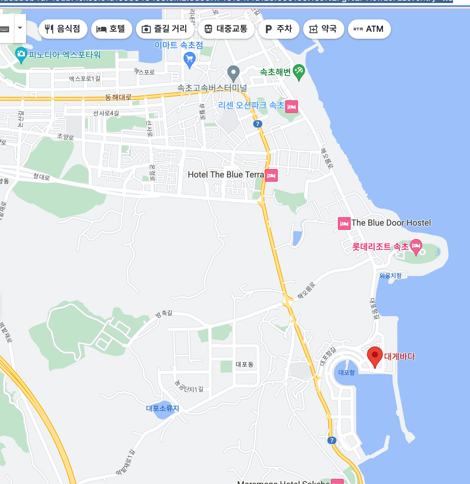 속초 해변 지도