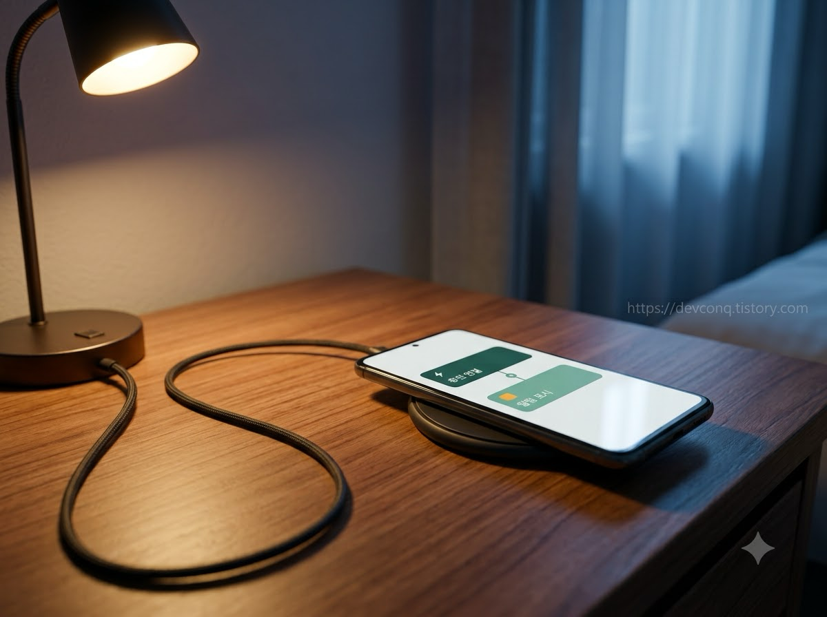 충전기 연결 트리거와 시스템 알림 보기 동작을 연결한 iPhone 개인용 자동화 화면