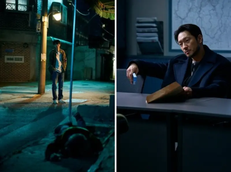 살인자o난감 드라마 장면 중 하나로 최우식과 손석구