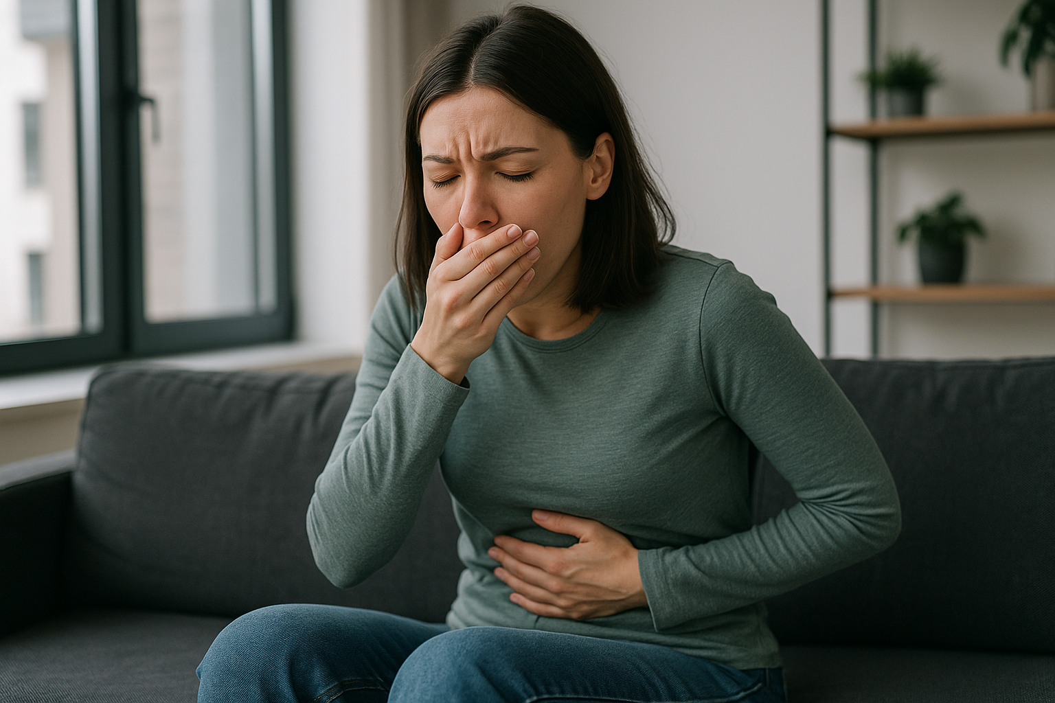 속이 미식거려서 고생하는 모습