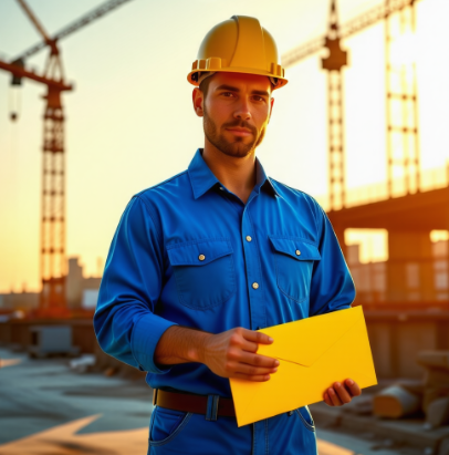 노란색편지봉투를 들고있는 노동자