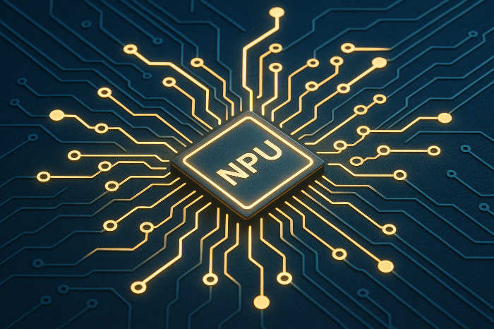 NPU 연산 구조가 강조된 반도체 칩셋 개념 이미지