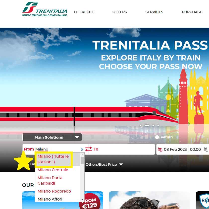 트랜이탈리아-TRENITALIA-홈페이지-기차역-선택-출발-도착-시간