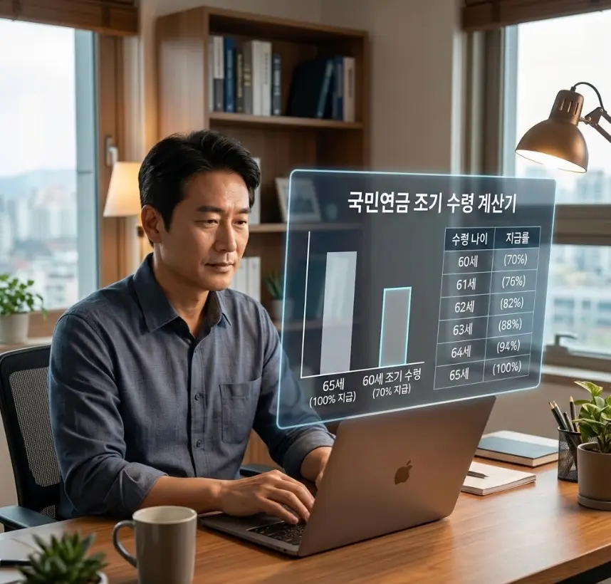 출생 연도별 국민연금 조기수령 가능 나이와 연도별 감액 비율을 한눈에 보여주는 요약 도표