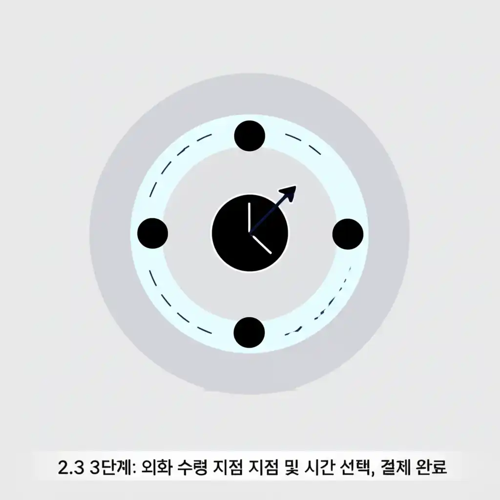 카카오페이 환전 당일수령 3단계: 외화 수령 지점 및 시간 선택 후 결제하는 화면.